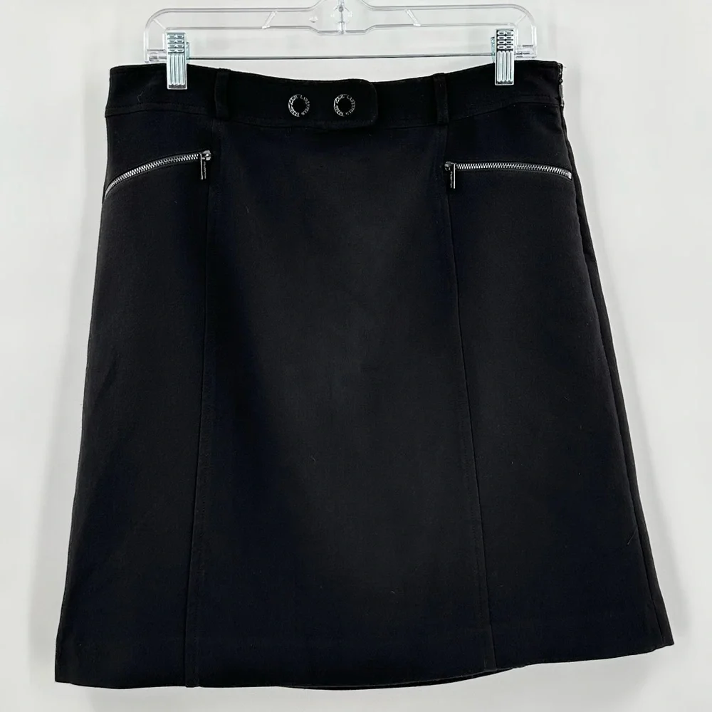 KARL Lagerfeld Paris Women’s Fully Lined Black Skirt w/Silver Zippers Size 8